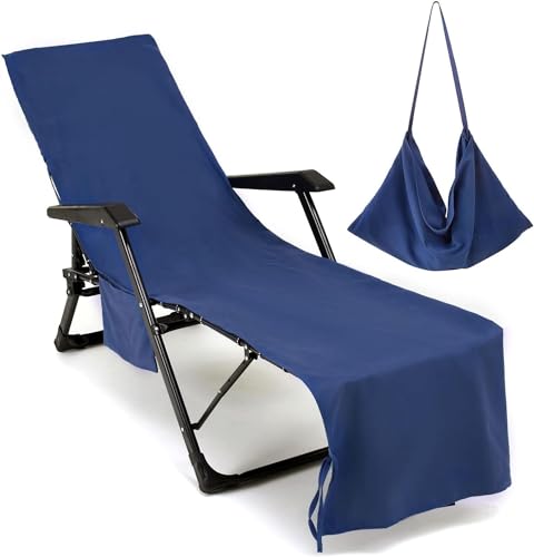 Schonbezug für Gartenliege oder Gartenstuhl - Frottee Liegenauflage Garten Mikrofaser Sonnenliege Handtuch mit 3 Taschen, Einfarbig Handtücher für Schwimmbäder, Strände, Gartenhotels(L5-1) von Miecoae