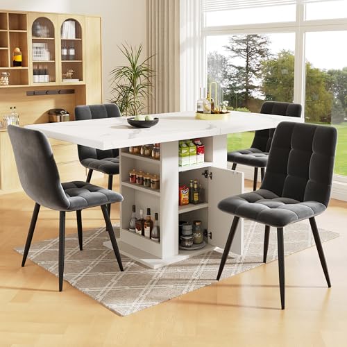 (140 × 75 × 75 cm), mit Stauraum, platzsparend, dreistufiger Stauraum, geeignet für Küchen und Wohnzimmer, Marmor-Tischplatte, weiß. von Mielvu