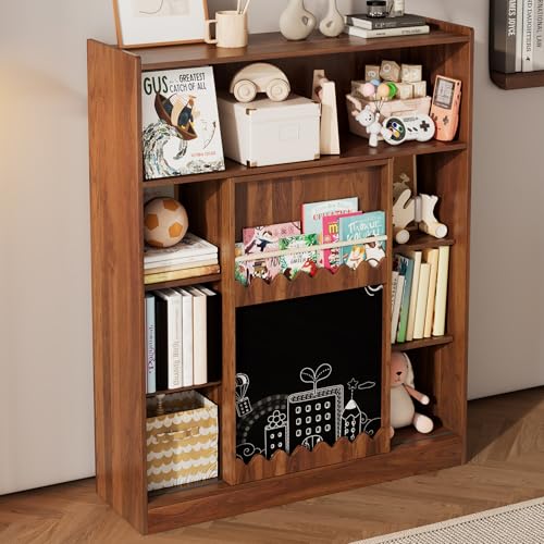 9-Fach Bücherregal mit Maltafel, Standregal mit offenen Schiebetüren, Aufbewahrungsregal für Wohnzimmer/Büro/Schlafzimmer, 120x38,5x151,5 cm (Walnussfarbe) von Mielvu