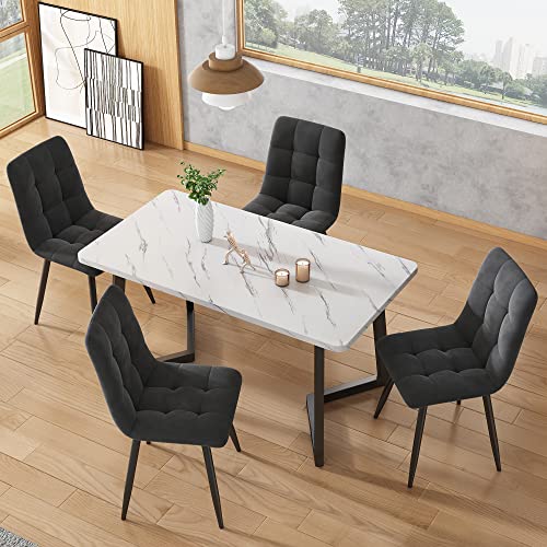 Esszimmerstuhl (4 St), 4er-Set Polsterstuhl Design Stuhl mit Rückenlehne,Sitzfläche aus Samt Gestell aus Metall (Dunkelgrau) von Mielvu