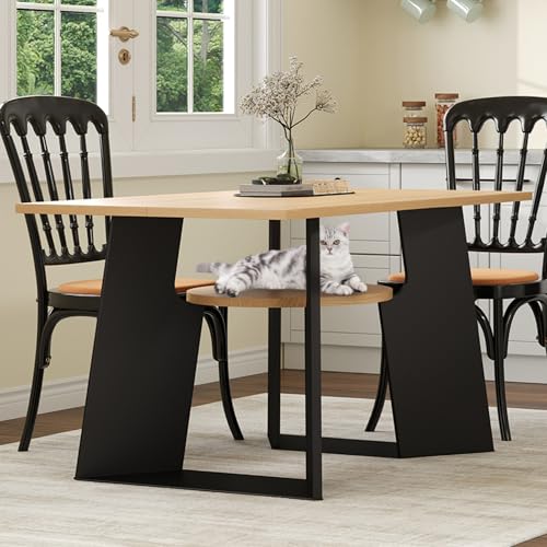 Haustierfreundlicher Esszimmer-Küchentisch mit Haustierbereich & Ablagebrettchen, rechteckig für 6 Personen (130×85×75 cm), Naturholz-Schwarz Mix von Mielvu