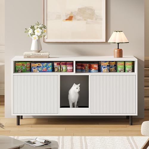 Katzentoiletten-Schrank/Katzenstreuwanne-Schrank mit Sandauffangmatte, Haustier-Schrank mit Ablage, Haustier-Sideboard/TV-Schrank, ohne Katzenstreuwanne, 120x50x66cm, Weiß Katzentoiletten-Schrank/Katzenstreuwanne-Schrank mit Sandauffangmatte, Haustier-Schrank mit Ablage, Haustier-Sideboard/TV-Schrank, ohne Katzenstreuwanne, 120x50x66cm, Weiß von Mielvu