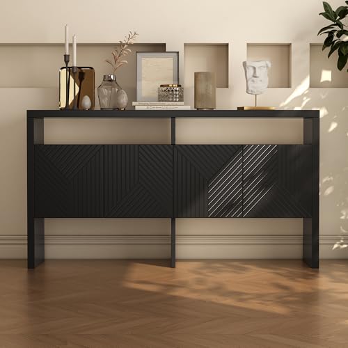Kommode/Sideboard/Flurschrank mit 2 offenen Fächern und 4 Türen, Maße: 140 x 75 x 35 cm (B x H x T) (Schwarz) von Mielvu