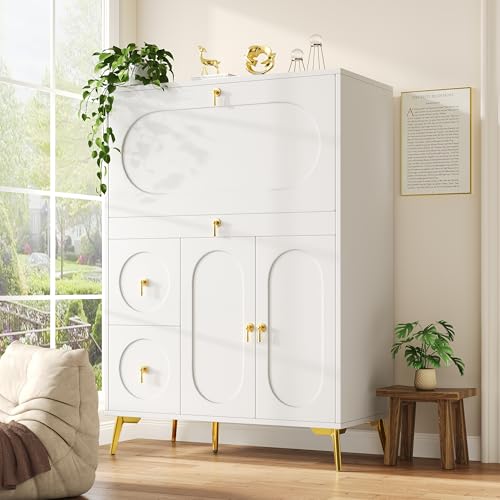 Küchenschrank (100×50×140cm), Vorratsschrank, Esszimmerschrank für Küche, Esszimmer und Wohnzimmer, Modernes Sideboard mit Falttüren, Schlicht und modern, Multifunktionaler Stauraum, Weiß von Mielvu