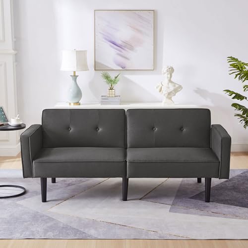 Mielvu [Multifunktionales verstellbares Sofabett] 2-in-1-Sofabett, Zweisitzer-Sofa, unabhängig verstellbare Doppelrückenlehnen, mit Schlaffunktion, Baumwoll-Leinen-Stoff (Antikschwarz) von Mielvu