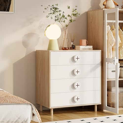 Mielvu Nachtschränkchen, Kommode, Schlafzimmerkommode & Kinderaufbewahrungsschrank, mit 4 Schubladen, Aufbewahrungsschrank mit Stützen, Lackierte Platten + Spanplatte, Weiß, 80 * 54 * 90cm Mielvu Nachtschränkchen, Kommode, Schlafzimmerkommode & Kinderaufbewahrungsschrank, mit 4 Schubladen, Aufbewahrungsschrank mit Stützen, Lackierte Platten + Spanplatte, Weiß, 80 * 54 * 90cm von Mielvu