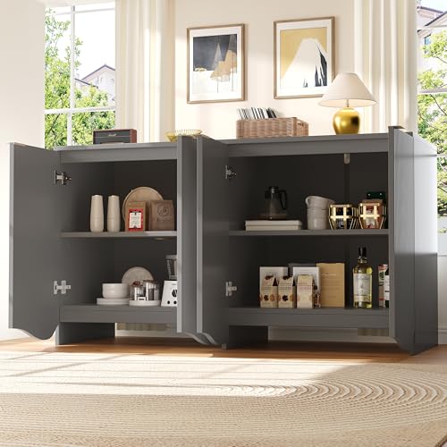 Mielvu Sideboard(140×40×85cm), buffetschrank, cabinets, Esszimmer Wohnzimmer Aufbewahrungsschränke, Gemusterte Schränke, Freistehende Schränke, Küchenmöbel,Wellenmuster-Design (Grau) von Mielvu
