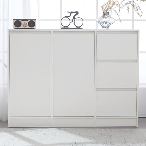 Moderne Sideboard Kommode Schuhschrank mit großem Stauraum, Zwei Türen und DREI Schubladen mit einem verstellbaren Regal für Esszimmer, Wohnzimmer oder Küche,Weiß, Maße: 120 * 90 * 35 cm Moderne Sideboard Kommode Schuhschrank mit großem Stauraum, Zwei Türen und DREI Schubladen mit einem verstellbaren Regal für Esszimmer, Wohnzimmer oder Küche,Weiß, Maße: 120 * 90 * 35 cm von Mielvu