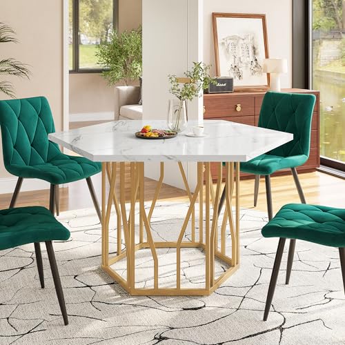 Moderner sechseckiger Marmor-Esstisch, Metallzweiggestell, Schlichter ästhetischer Couchtisch, geeignet für Esszimmer und Wohnzimmer, Goldene von Mielvu