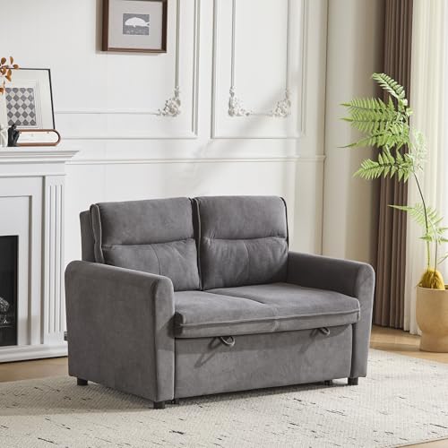 Modernes 2-Sitzer Sofa/Faltbares Schlafsofa mit Ausziehfunktion/Verstellbare Rückenlehne/Inklusive großer Rückenkissen/Platzsparend für kleine Wohnzimmer (Antikgrau) von Mielvu