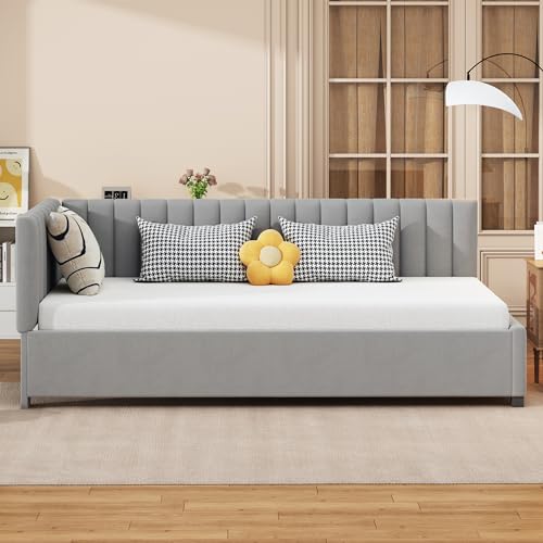 Polsterbett Sofabett 90 * 200 Multifunktionsbett mit Lattenrost Hautfreundlicher Samtstoff (Grau) von Mielvu