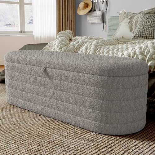 Schlafsofa und Fußhocker mit Stauraum 120 x 40 cm, gepolsterter Fußhocker mit Stauraum, Sofahocker, Teddyfleece (Grau) von Mielvu