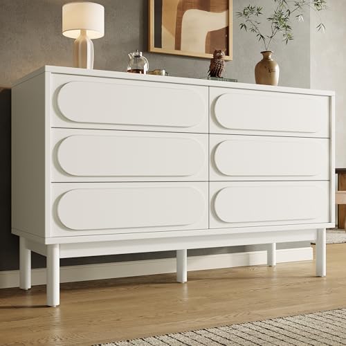 Schubladenkommode, Weißer Esszimmerschrank, Einfach Und Modern, Geeignet Für Schlafzimmer, Wohnzimmer, Esszimmer, Dreidimensionales Schranktürdesign, Verstellbare Füße, 6 Geräumige Schubladen Schubladenkommode, Weißer Esszimmerschrank, Einfach Und Modern, Geeignet Für Schlafzimmer, Wohnzimmer, Esszimmer, Dreidimensionales Schranktürdesign, Verstellbare Füße, 6 Geräumige Schubladen von Mielvu