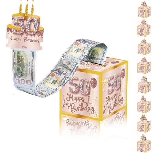 Geldgeschenke Geburtstag Überraschungsbox für Frauen 50 Geburtstag Surprise Box,Rosegold DIY Geburtstag Geschenkverpackung Geldgeschenke Verpackung,Rosa Gold Geldgeschenk Happy Birthday Tortendeko von Mienocol