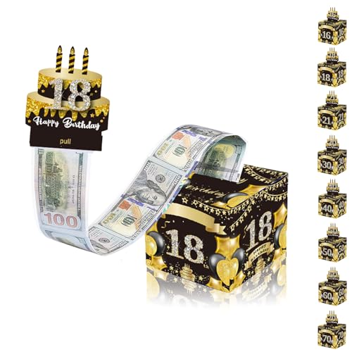 Geldgeschenke Geburtstag Überraschungsbox für Junge Mädchen 18 Geburtstag Surprise Box,Schwarz Gold DIY Geburtstag Geschenkverpackung Geldgeschenke Verpackung,Geldgeschenk Happy Birthday Tortendeko von Mienocol
