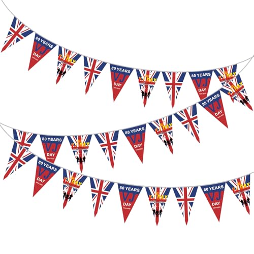 VJ Day Wimpelkette zum 80. Jahrestag, VJ Day 80 Jahre Wimpelkette mit 30 dreieckigen Flaggen, 80 Jahre Sieg in Japan, Souvenir-Flagge von Mienocol
