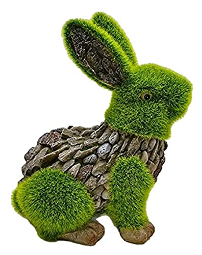 Mieraal Oster Hase dekofigur Wohnzimmer deko mit moos für außen innen Balkon terrassen büro Hof vorgarten Wohnzimmer deko Figuren beflockt mit Kunstrasen Stein Optik kunstharz Dekoration Geschenk von Mieraal