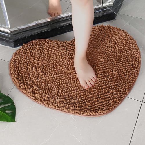 Herzförmige Mikrofaser-Badematte, saugfähig, Chenille, 50 x 60 cm, 70 x 80 cm, Badematte für Küche, Schlafzimmer, Schlafsaal, Pool, Badezimmer, Teppiche (Braun, 70 x 80 cm) von Mifeiwukawa