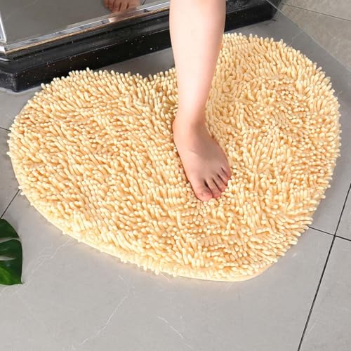 Herzförmige Mikrofaser-Badematte, saugfähig, Chenille, 50 x 60 cm, 70 x 80 cm, Badematte für Küche, Schlafzimmer, Schlafsaal, Pool, Badezimmer, Teppiche (Gelb, 50 x 60 cm) von Mifeiwukawa