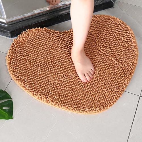 Herzförmige Mikrofaser-Badematte, saugfähig, Chenille, 50 x 60 cm, 70 x 80 cm, Badematte für Küche, Schlafzimmer, Schlafsaal, Pool, Badezimmer, Teppiche (Khaki, 40 x 50 cm) von Mifeiwukawa
