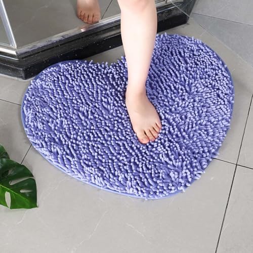 Herzförmige Mikrofaser-Badematte, saugfähig, Chenille, 50 x 60 cm, 70 x 80 cm, Badematte für Küche, Schlafzimmer, Schlafsaal, Pool, Badezimmer, Teppiche (Lila, 70 x 80 cm) von Mifeiwukawa