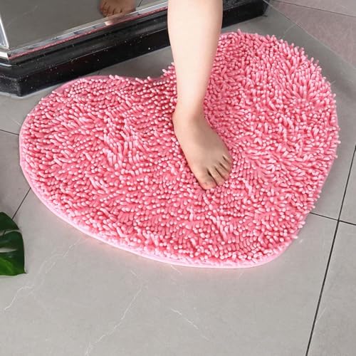 Herzförmige Mikrofaser-Badematte, saugfähig, Chenille, 50 x 60 cm, 70 x 80 cm, Badematte für Küche, Schlafzimmer, Schlafsaal, Pool, Badezimmer, Teppiche (Rosa, 40 x 50 cm) von Mifeiwukawa