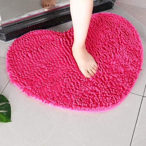 Herzförmige Mikrofaser-Badematte, saugfähig, Chenille, 50 x 60 cm, 70 x 80 cm, Badematte für Küche, Schlafzimmer, Schlafsaal, Pool, Badezimmer, Teppiche (Rosenrot, 70 x 80 cm) von Mifeiwukawa