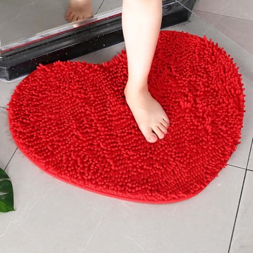 Herzförmige Mikrofaser-Badematte, saugfähig, Chenille, 50 x 60 cm, 70 x 80 cm, Badematte für Küche, Schlafzimmer, Schlafsaal, Pool, Badezimmer, Teppiche (Rot, 40 x 50 cm) von Mifeiwukawa