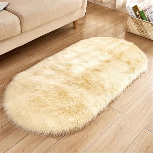 Mifeiwukawa Weiche Teppiche für Wohnzimmer, rutschfest, modern, oval, zottelig, dicker Flor, flauschiger Bodenteppich, waschbare Matte, Nachttischteppiche für Kinderzimmer (Beige, 60 x 180 cm) von Mifeiwukawa