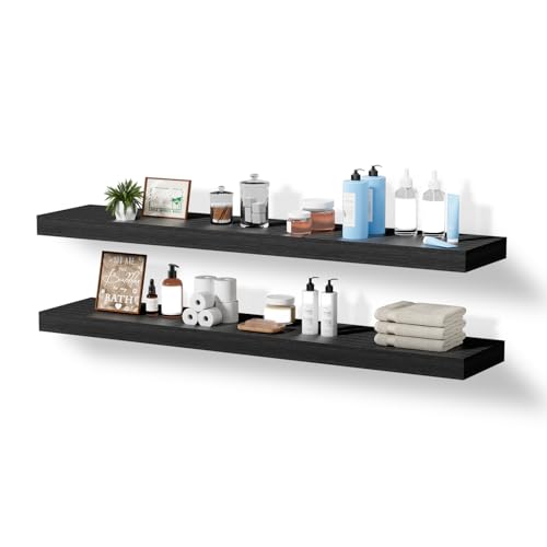 Mifurn Schweberegale für Wand-Badregale, moderne Holz-Wandregale, rustikale Regale für Zimmer, platzsparende Hängeregale für Wandregale, 91,4 x 17,8 x 3,8 cm (Schwarz, 2 Stück) von Mifurn