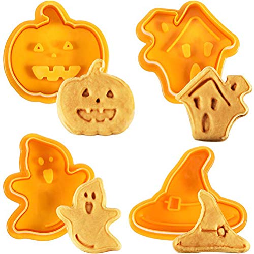 RUSTOO 4pcs / Set Halloween-Plätzchenform, Ausstecher-Set, Backform, Spukhaus, Hexenhut, Geister-Kürbis-Form, für Kekse in Halloween von Mify