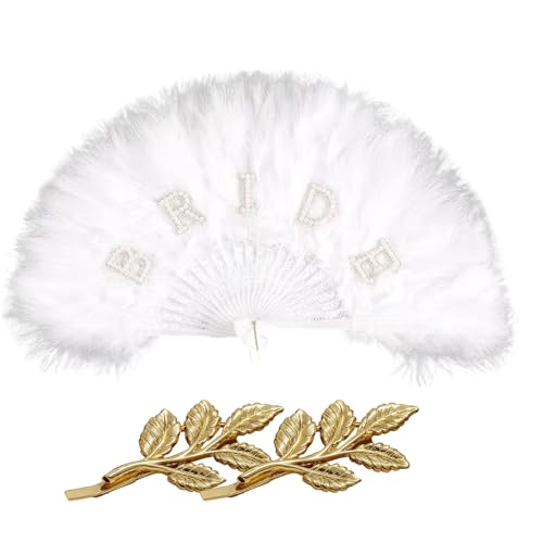 1 Stück Handfächer Für Damen Klappbar, 2 Stück Haarschmuck Hochzeit, Klappbare Federfächer Handgehaltene, Bride To Be Geschenk, Für Hochzeit Halloween Tanzen Show Tee Party Kostüm Dekoration von MigWoo