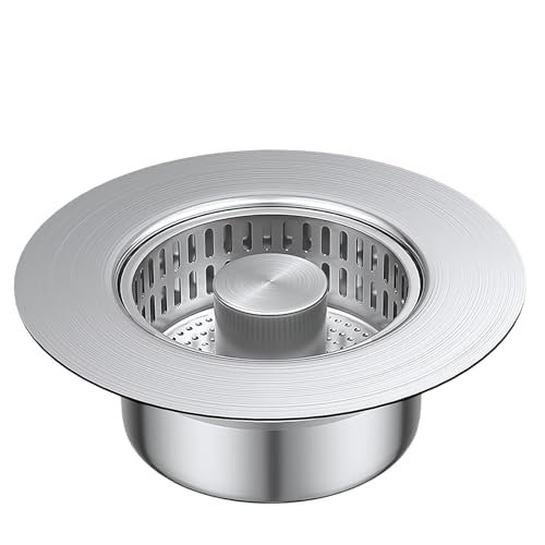 Abflussstopfen,Rostfreier Edelstahl-Abflussstopfen für Waschbecken (75-86mm), 3-in-1 Siebeinsatz mit Wasserspeicher & Filterfunktion, Universeller Küchenabfluss-Stopfen für Spüle, Badewanne von MigWoo