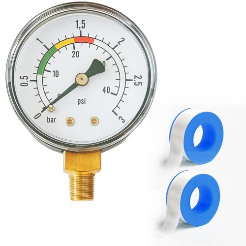 Manometer Wasserdruck 1/4 Zoll - Präziser Druckmesser 0-3 BAR/PSI für Pool Sandfilteranlage - Wasserdruckmesser aus Messing mit Farbiger Skala für Fischteiche und Aquarien Manometer Wasserdruck 1/4 Zoll - Präziser Druckmesser 0-3 BAR/PSI für Pool Sandfilteranlage - Wasserdruckmesser aus Messing mit Farbiger Skala für Fischteiche und Aquarien von MigWoo