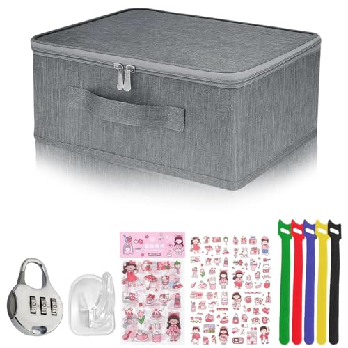 MigWoo Aufbewahrungsbox Abschließbare Box, Box mit Schloss mit Klettband und Kleine Klebehaken, Aufbewahrungsbox mit Deckel, Faltbare Stoffbox mit Griffen für Kleidung von MigWoo