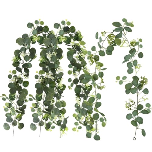 MigWoo Eukalyptus Girlande, 3 Stück 180 cm Blumengirlande Künstlich, Eukalyptus Deko für Hochzeit und Zuhause, Kunstblumen Girlande für DIY Projekte und Partydekoration von MigWoo