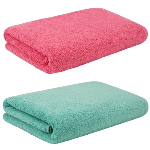 MigWoo Superwuschel Handtücher, Weiche Baumwolltücher Für Sauna Und Badezimmer, 2 Stück In Grüner Und Rosafarbener Farbe, Ideal Für Paare Oder Gäste von MigWoo