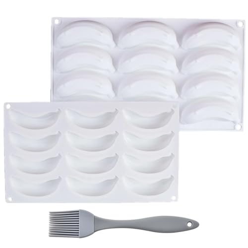 Silikonformen Backen, 1 Bananenform Mit 12 Mulden Und 1 Silikonpinsel, Ideal Für Desserts, Schokolade Und Gelee, Maße 29,5 x 17 cm von MigWoo