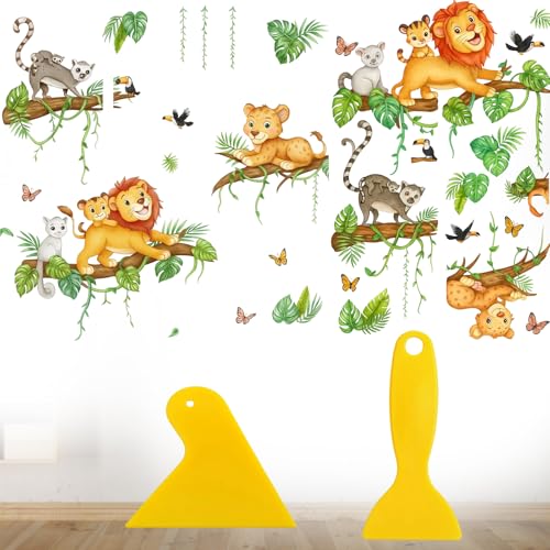 Wandtattoo Kinderzimmer Löwe Affe Leopard Baum - Dschungel Tiere Wandaufkleber Für Kinderzimmer Jungen - Selbstklebende Wanddeko - Wandsticker Set 30x90 Cm Wandtattoo Kinderzimmer Löwe Affe Leopard Baum - Dschungel Tiere Wandaufkleber Für Kinderzimmer Jungen - Selbstklebende Wanddeko - Wandsticker Set 30x90 Cm von MigWoo