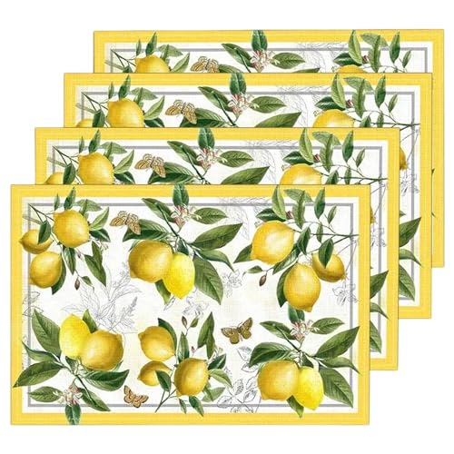 Zitronen Deko, 4er Set Tischläufer Outdoor, Tischdeko für Familienessen und Feste, 30 cm x 40 cm,Saisonnal Frühling Bankett Tischsets Waschbar Platzdeckchen Küche Party Deko von MigWoo