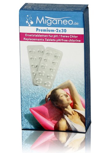 Miganeo Premium-Pool 2x30 St. Testtabletten für Wassertester für pH-Wert und freies Chlor von Miganeo