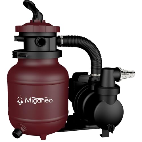 Miganeo Sandfilteranlage Speed Clean Dynamic 7000 - Rot | Pumpenleistung 6.300 l/h | Filterleistung 4.500 l/h | Filteranlage für Pools bis 19.000 Liter | Stromsparende 250 Watt von Miganeo