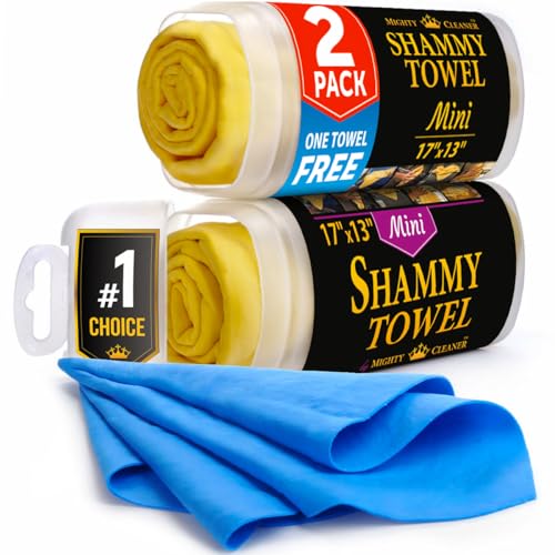 Mighty Cleaner Hochwertiges Chamois-Tuch für Auto, 2er-Packung, Mini-Auto-Fensterleder (43,2 x 33 cm), Zwei Röhren, EIN extra Fensterleder-Handtuch von Mighty Cleaner