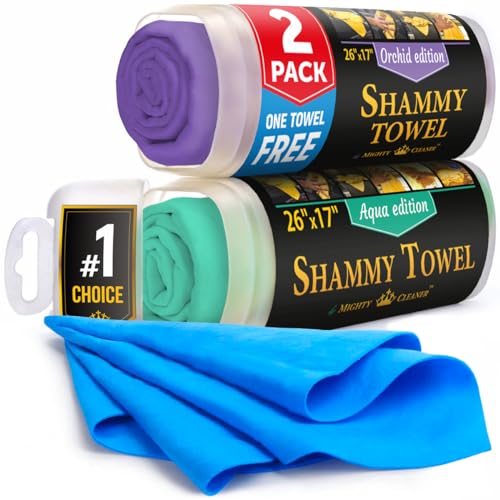 Mighty Cleaner Premium Chamois Tuch für Auto, 2 Stück + 1 gratis Shammy Handtuch fürs Auto, 66 x 43,2 cm, super saugfähig, wiederverwendbar, kratzfrei von Mighty Cleaner