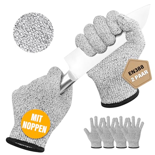 Migliore Wear 2 PAAR Schnittschutzhandschuhe mit NOPPEN - EN 388 Level 5 Schnittschutz Handschuhe für Kinder & Erwachsenen, Kreuzfaser-PE-Material Schnittfeste Handschuhe von Migliore Wear