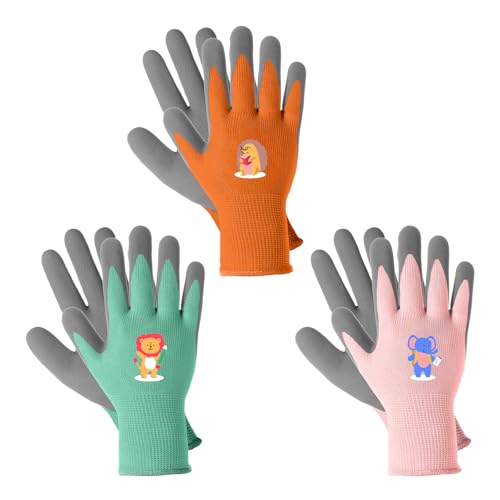 Migliore Wear 3 Paar Kinder Arbeitshandschuhe Gartenhandschuhe Kinder für 2-4 Jahre, Rutschfeste Latex-beschichtete Gartenhandschuhe für Outdoor Gartenarbeit Jungen & Mädchen von Migliore Wear