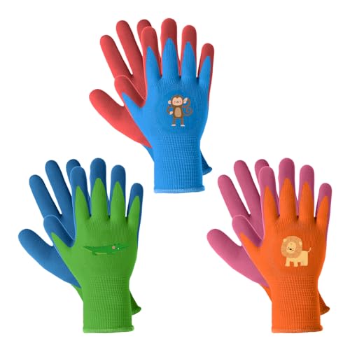 Migliore Wear 3 Paar Kinder Arbeitshandschuhe Gartenhandschuhe Kinder für 5-7 Jahre, Rutschfeste Latex-beschichtete Gartenhandschuhe für Outdoor Gartenarbeit Jungen & Mädchen von Migliore Wear