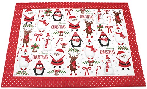 12x Tischset Platzset aus Servietten-Papier ~ Merry Christmas rot weiß ~ 40x30cm ~ Schneemann Nikolaus Eisbär von Migros