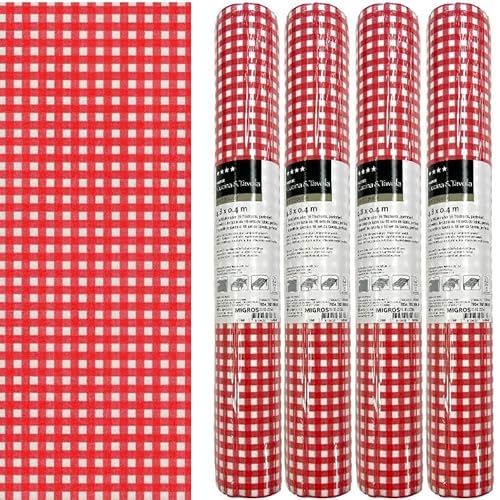 3-IN-1 Rolle Tischläufer und Tischsets Airlaid - Vichy Rot/Weiß Kariert - 40 x 480 cm - 4 Rollen von Migros
