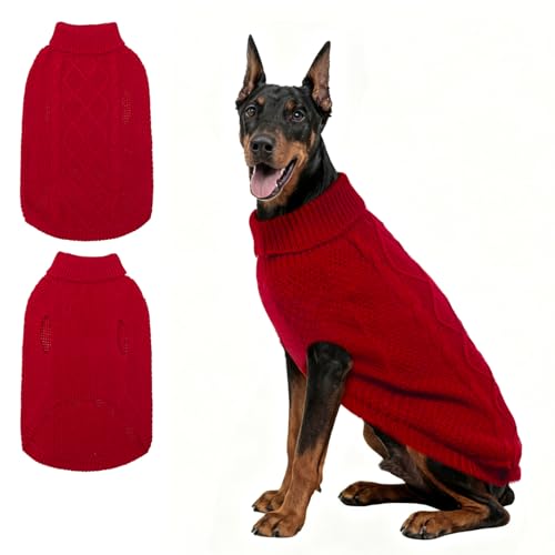 Mihachi Rollkragenpullover für Hunde, Wintermantel, klassische Zopfstrickkleidung mit Loch für die Leine für kaltes Wetter, ideales Geschenk für Haustiere, Rot, Größe 3XL Mihachi Rollkragenpullover für Hunde, Wintermantel, klassische Zopfstrickkleidung mit Loch für die Leine für kaltes Wetter, ideales Geschenk für Haustiere, Rot, Größe 3XL von Mihachi